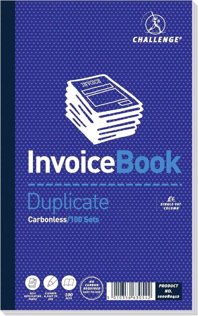 Detalle 2 de Duplicate Invoice Book with VAT (Carbonless) by Challenge – 100 Pages, Set of 5, 210 x 130 mm