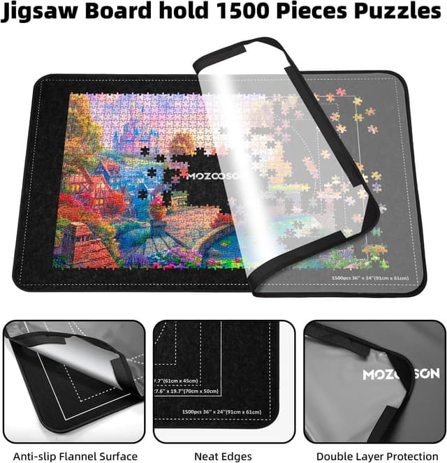 Detalle 2 de MOZOOSON Puzzlebrett für bis zu 1.500 Teile – faltbare Puzzlematte mit 8 Sortierfächern