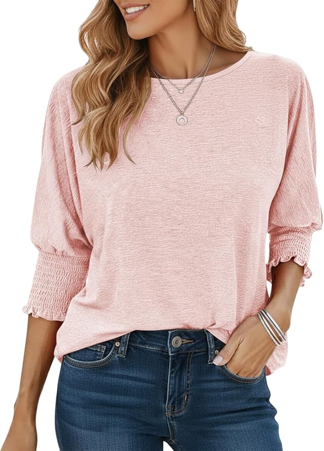 Detalle de Cuptacc Damen Langarmshirt mit Rundhalsausschnitt – lose Tunika-Optik mit 3/4-Ärmeln