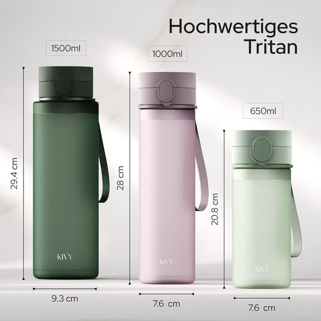 Detalle 2 de KIVY Trinkflasche 1,5 Liter – auslaufsicher, kohlensäuregeeignet & für Sport, Schule und Büro