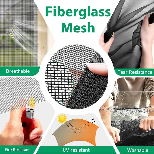 Detalle de Magnetic Fly Screen Door (90x200cm) with Full-Length Magnets, Fibreglass Mesh & No-Drill Fit – Black