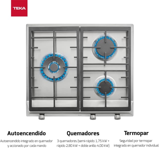 Detalle de Teka EX 60.1 3G AI Placa de Gas Butano 60 cm