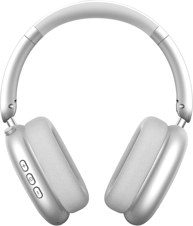 Detalle de Wentronic Y01 Noise-Cancelling Over-Ear-Kopfhörer (Bluetooth 5.3, bis 48 h, faltbar) – mit Mikrofon – Silber