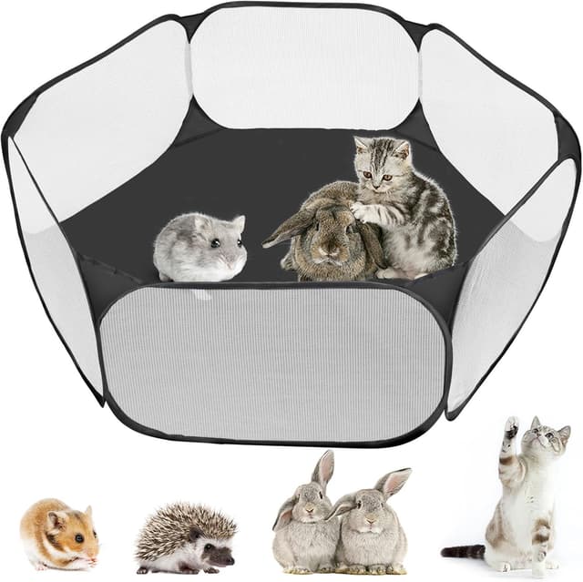 Detalle de MAIKEHIGH Small Animal Pet Playpen – pop-up foldable mesh exercise pen for hamsters, guinea pigs and more (Black)