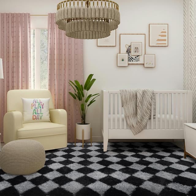 Thumbnail 6 de FVVRAX Checkered Fluffy Rug 200x300cm (Black & Grey) – Plush low-shedding non-slip area rug