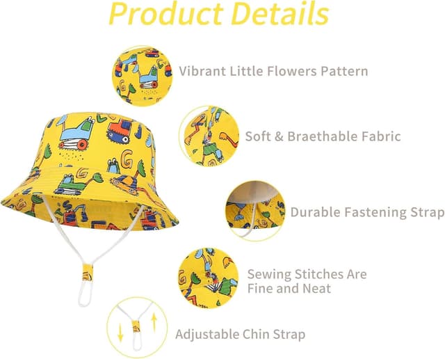 Detalle de GEMVIE Baby Boys Sun Bucket Hat (Cartoon Animal Print) – Packable Fisherman Hat with UPF 50+