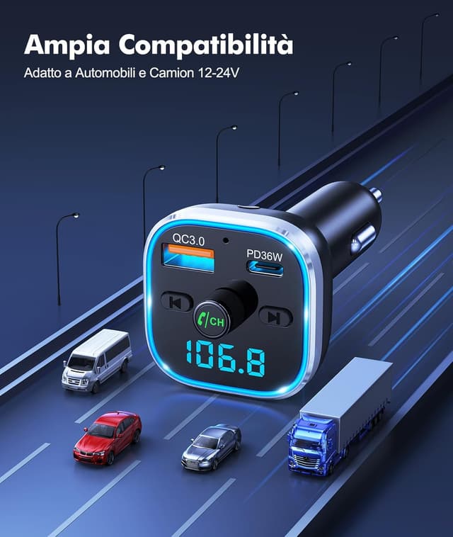 Thumbnail 6 de Mohard Bluetooth Auto trasmettitore FM 54W PD per auto