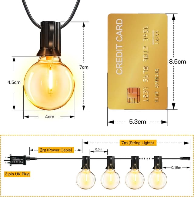 Detalle de Ollny Festoon Lights Outdoor 10m mains string lights with RF remote, timer and shatterproof G40 bulbs