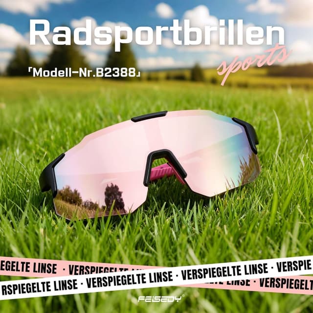Detalle 2 de FEISEDY Sport Sonnenbrille für Fahrrad, MTB & Rennrad – UV400, verspiegelte Gläser (B2388)
