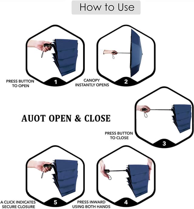 Thumbnail 6 de CUBY Travel Umbrella Folding Umbrella with One-Touch Open/Close, Windproof Frame and UV-Resistant Canopy