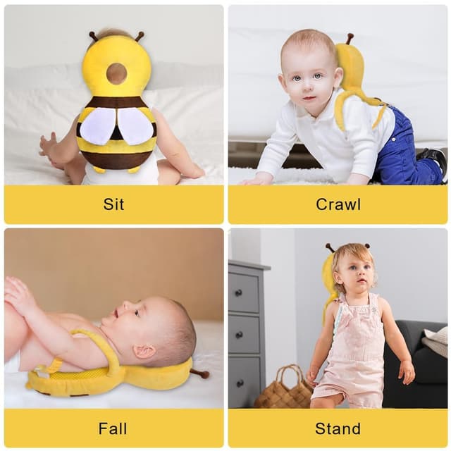 Detalle de Vicloon Baby Kopfschutz Rucksack mit verstellbaren Sicherheitspads und Knieschonern (Gelbe Biene)