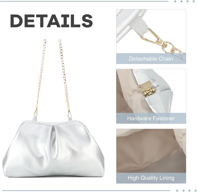 Detalle de SUKUTU Damen-Kupplung mit plissiertem Cloud-Design (PU-Leder), Abendtasche mit Kette