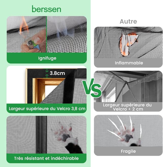 Detalle 2 de Hautement Ignifuge moustiquaire porte à fermeture automatique par aimants – 95 x 200 cm, maille fine noire