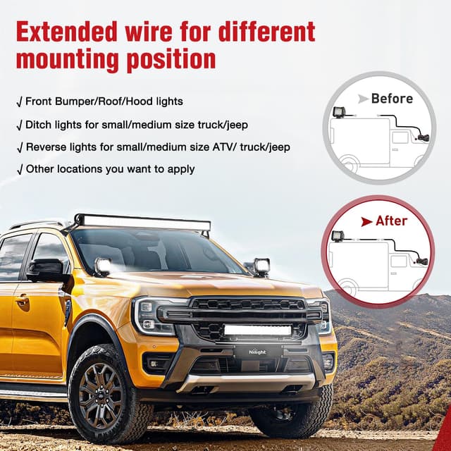 Detalle de Nilight 2-Pack 16 AWG 20ft Wiring Harness Extension Kit for LED Light Bar, Pods, Fog & More