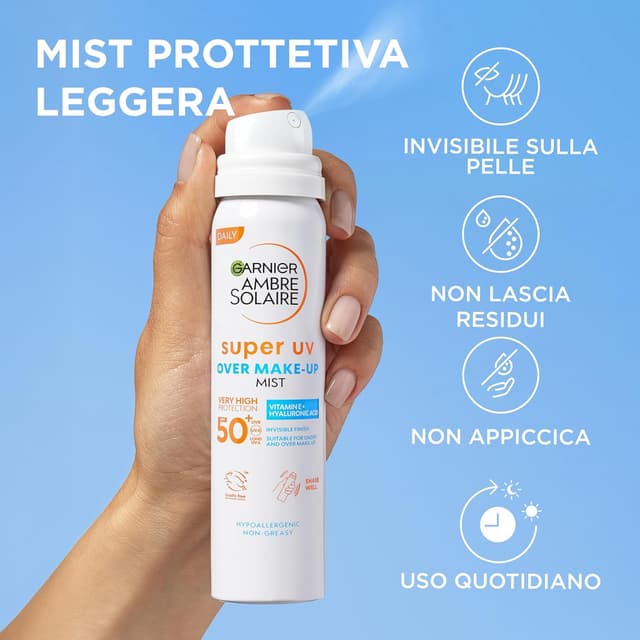 Detalle 2 de Garnier Spray Fissante Make Up con Protezione Solare SPF50+ Ambre Solaire, 75 ml