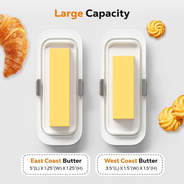 Detalle de Pisol Butter Dish with Lid (Countertop & Refrigerator Door Shelf) — Airtight Butter Keeper, BPA-Free