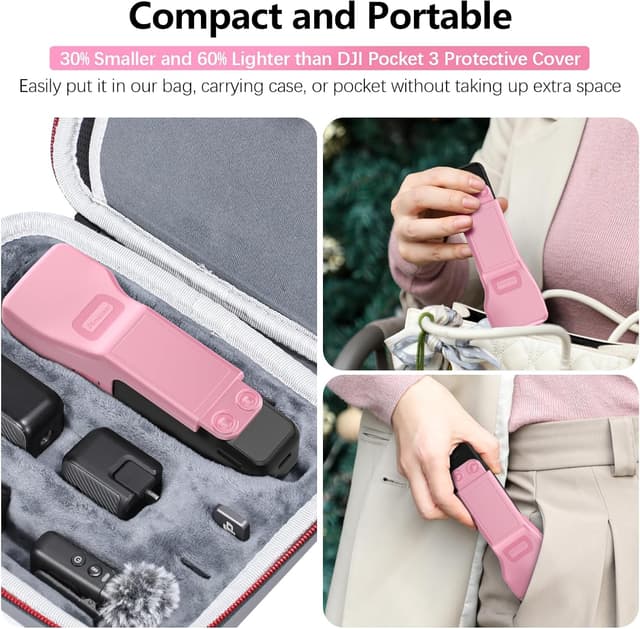 Detalle de Coque de protection d’écran AMAZEAR pour DJI Osmo Pocket 3 (capuchon d’objectif) – rigide avec doublure douce, rose