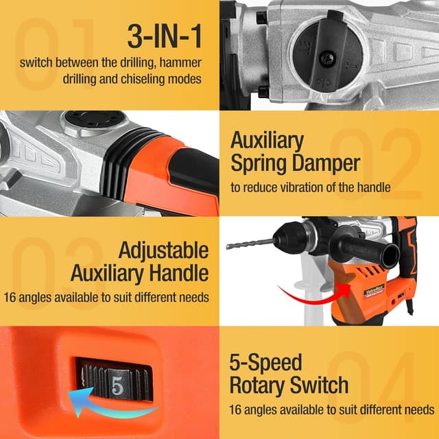 Detalle de ValueMax Trapano a Percussione 1600W 3 in 1 con 3 modalità e 4 velocità variabili