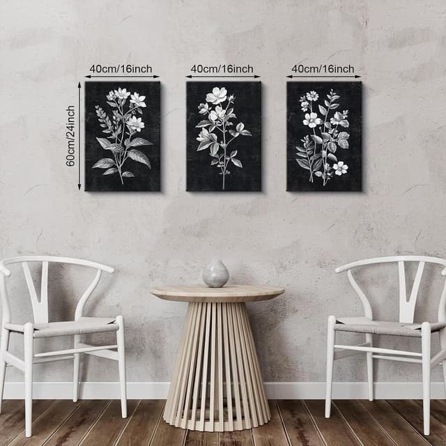 Thumbnail 1 de Minimalist Black White Floral Canvas Set 30x40cm