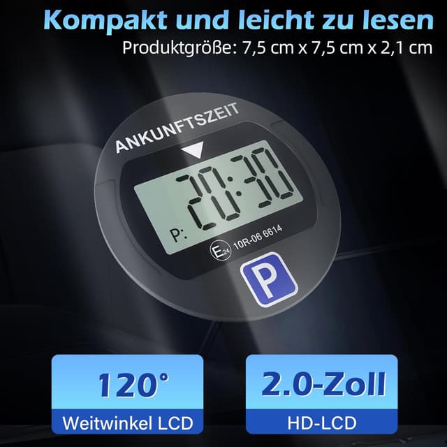 Detalle 2 de Warmfay® Elektronische Parkscheibe mit KBA-Zulassung, 2 Displays & Nachtparkmodus (elektrisch, Batterie)