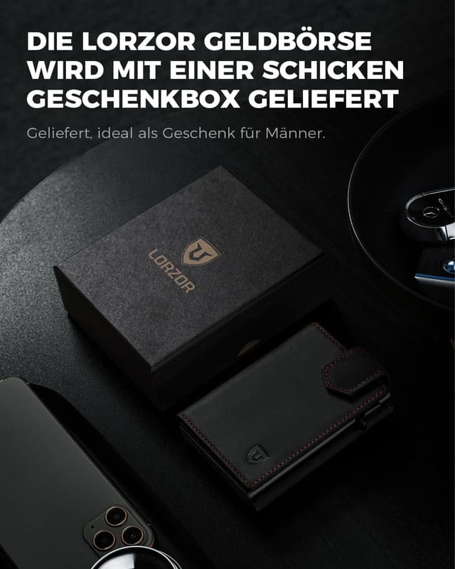 Thumbnail 6 de LORZOR Kartenetui Herren mit magnetischem Verschluss & RFID-Schutz (Slim Wallet mit Münzfach)