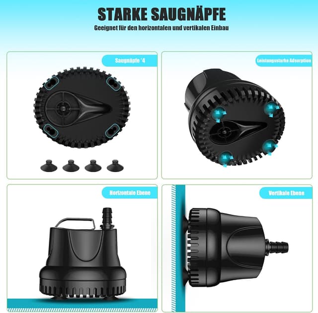 Detalle de Lnicez Aquarium Pumpe 40 W, 3.000 l/h Tauchpumpe mit 4 Düsen und 1,8 m Kabel