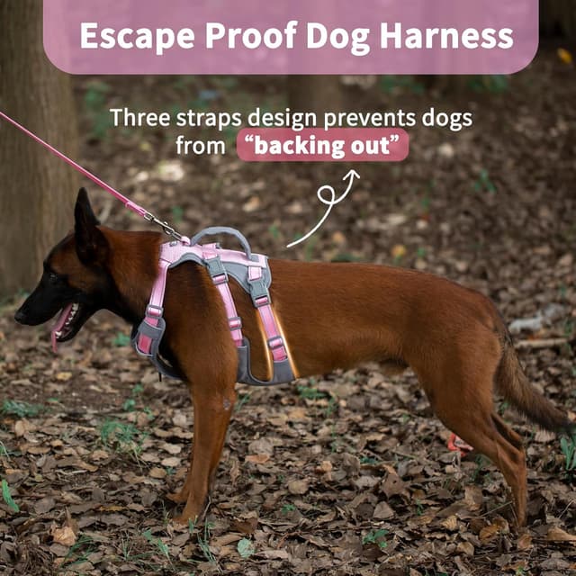 Detalle de Huntboo Escape Proof Dog Harness Medium (Light Pink, M) with Anti-Pull Control Handle