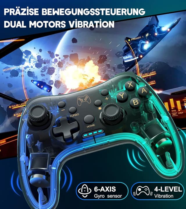 Detalle de Wireless Switch Controller für Switch/Lite/OLED mit Dual-Motor-Vibration, RGB und Turbo