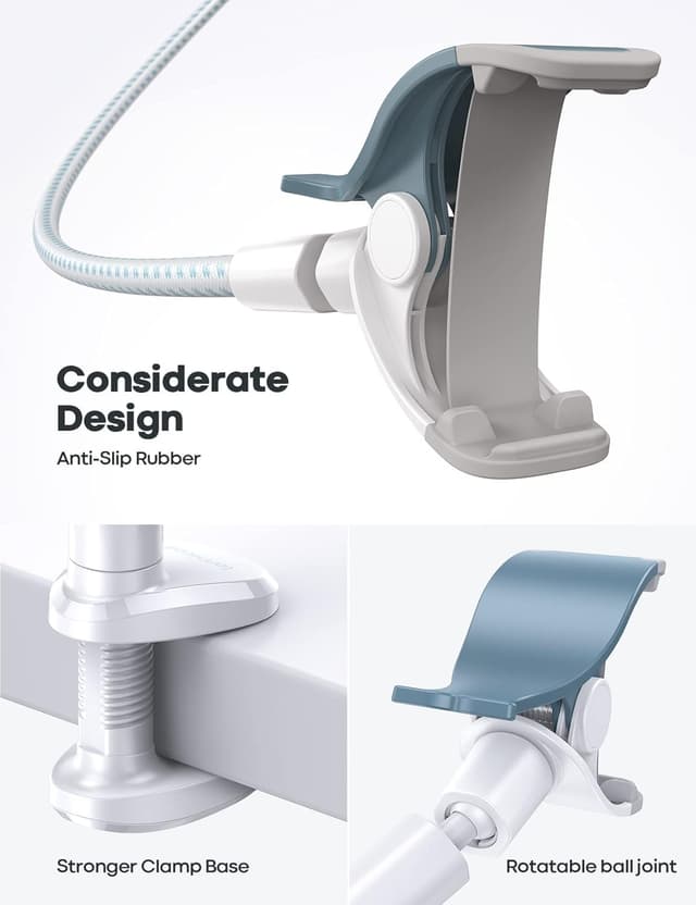 Detalle de Lamicall Gooseneck Phone Holder Bed with Nylon Braided Flexible Arm (38 inch) — Blue White