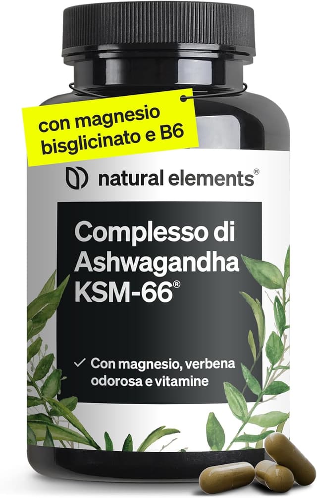 Detalle de Ashwagandha KSM-66 (120 capsule) con magnesio bisglicinato, B6, B12 e vitamina C