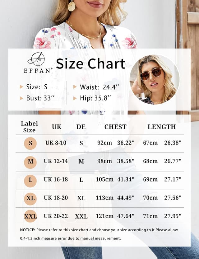 Thumbnail 6 de EFFAN Women’s V-Neck Puff Short Sleeve Pleated Floral Tunic Top