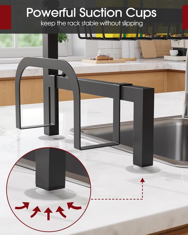 Detalle de Sakugi Over The Sink Dish Drying Rack (Adjustable 2-Tier, Stainless Steel, Black)