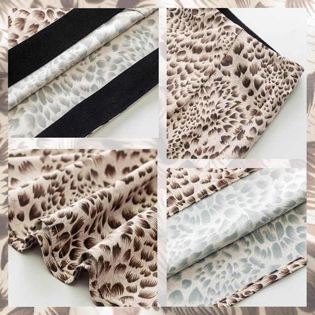 Detalle de Soowalaoo Womens Leopard Print Midi Skirt (Silk Satin Look) High-Waist Elastic