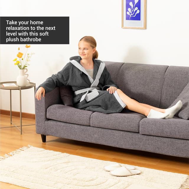 Detalle 2 de HOMELEVEL Kinder-Bademantel aus Frottee-Baumwolle mit Kapuze und Gürtel