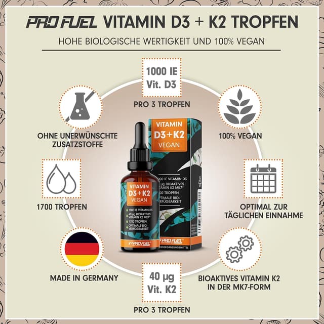 Detalle 2 de Vitamin D3 K2 vegan 1700 Tropfen 50 ml 1000 IE + 40 µg pro Tropfen