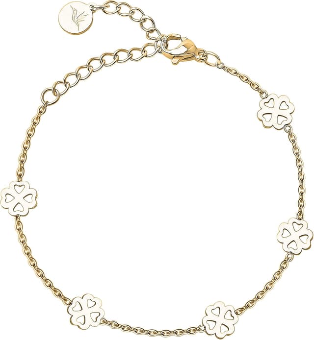 Detalle de BONNYBIRD BonnyBliss Kleeblatt Edelstahl Armband als Glücksbringer zur Prüfung in Silber, Gold & Roségold