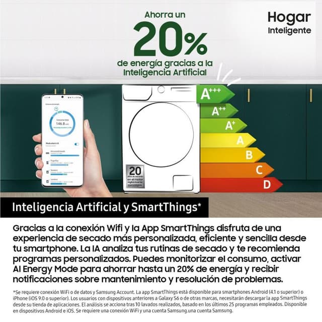 Detalle de Samsung DV90DG52A0TEEC Secadora condensación 9 kg WiFi