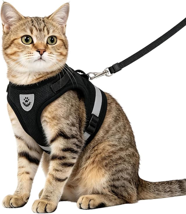 Detalle de Anlitent Soft Mesh No Pull Cat Harness and Lead Set (Black, X-Large) with Escape Proof Kitten Vest