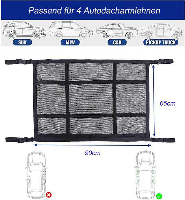Detalle de ViWaVee Gepäcknetz Auto doppellagig für Autodach – 90 x 65 cm