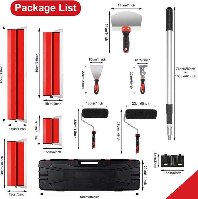 Detalle de Set di lame per cartongesso Suokoun con custodia e manico di estensione (25/40/60/80 cm) + rulli e coltelli