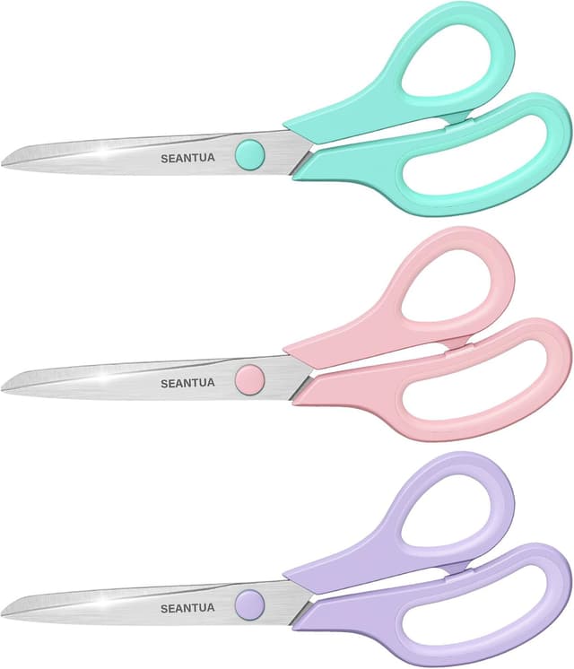Detalle de 3 Pack 8" All Purpose Scissors with Ultra Sharp 2.5mm Blades (Soft Grip, Right/Left Handed)