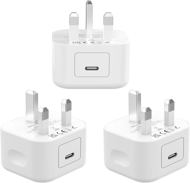Detalle de USB C Plug 3 Pack MFi Certified 20W UK Type Charger for iPhone & Galaxy ⚡