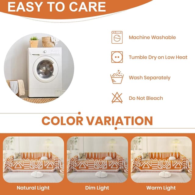 Thumbnail 5 de Royhom Housse canapé d'angle chenille orange 180x300