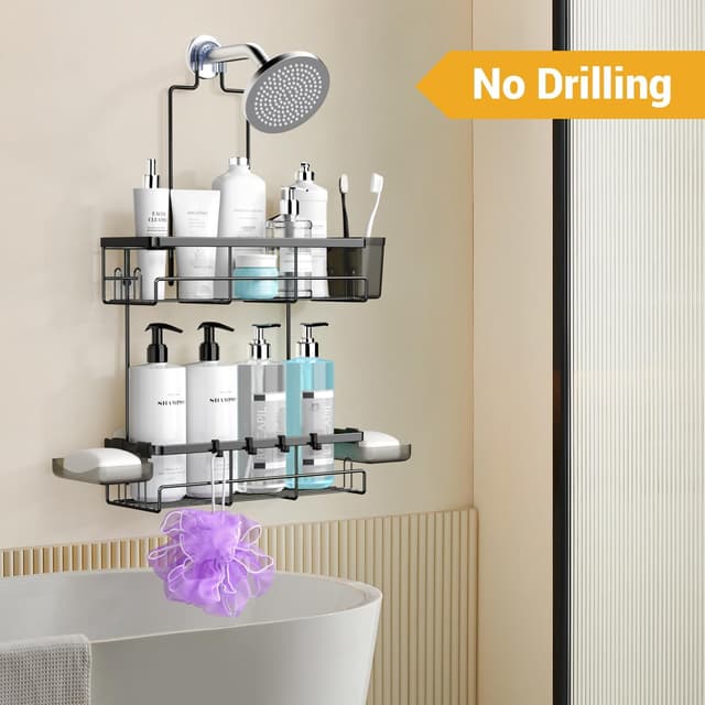 Detalle de AKTECKE Shower Caddy Hanging Bathroom Organizer (Rustproof, No-Drill, Over Showerhead)