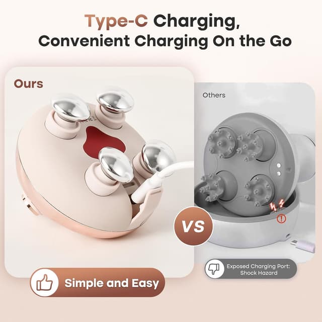 Detalle de arboleaf Heated Head Massager Scalp – electric heated scalp massager with 4 removable claw heads, IPX7 waterproof