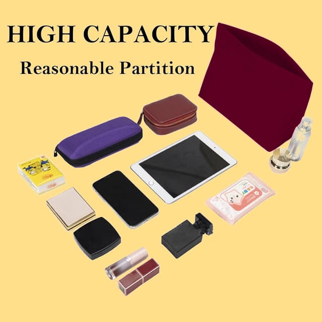 Thumbnail 6 de HYEPNED Bag Wallet Insert Organizer (Burgundy, L) with 7 Compartments for Longchamp totes