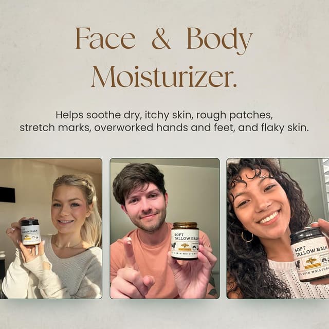 Detalle de Beef Tallow for Skin Tallow and Honey Balm for Face — Non-Greasy Tallow Moisturizer (Gift-Ready)