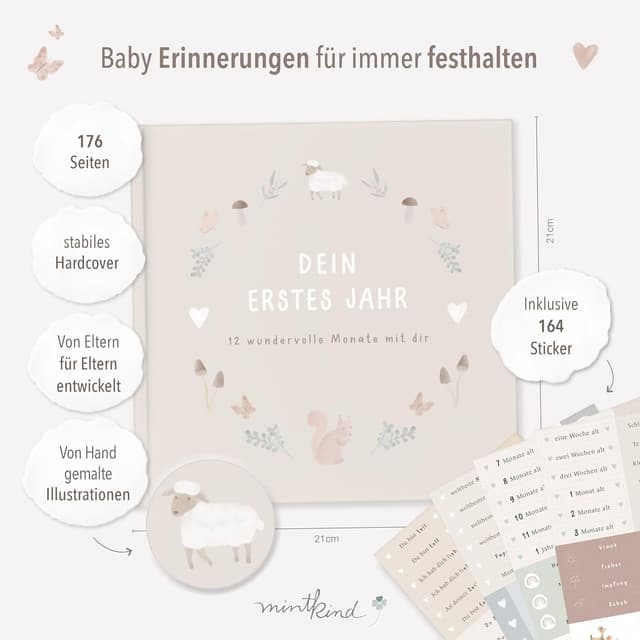 Detalle 2 de mintkind Mein erstes Jahr Babyalbum Wald 176 Seiten