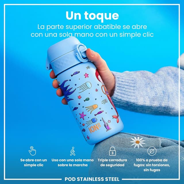 Detalle de ion8 Botella de Agua Inox para Niños 400ml 🚰 Sin Aislamiento