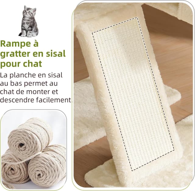 Detalle de Arbre à chat d’intérieur Gitelsnour GCT006SM beige : tour de jeux avec griffoirs, hamac et plateforme amovible